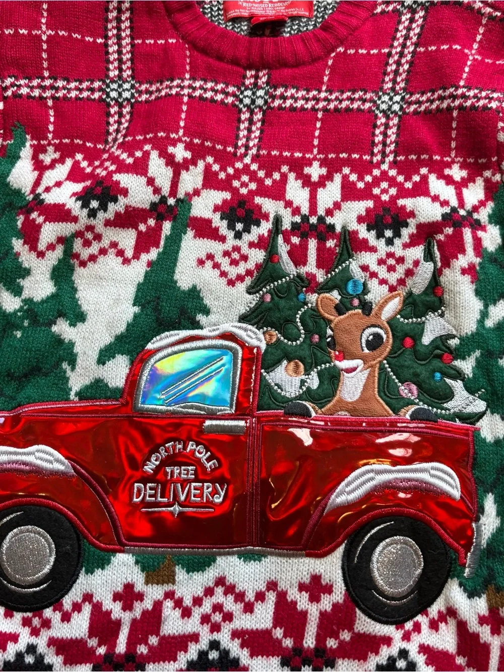 Rudolph Red Nosed Reindeer Red Truck Fair Isle Sweater Small Christmas Ugly